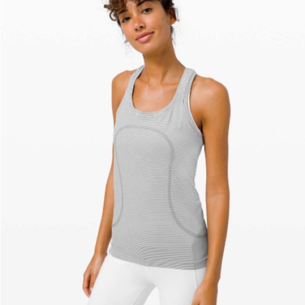 Lululemon Swiftly Tech Racerback 2.0 Tank, white and black stripes, size 4
